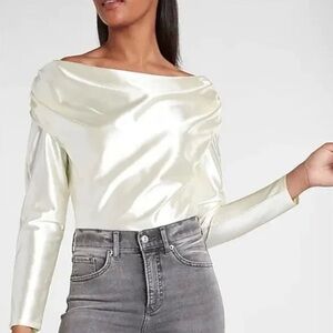 Express Ivory Satin Cowl Neck Blouse